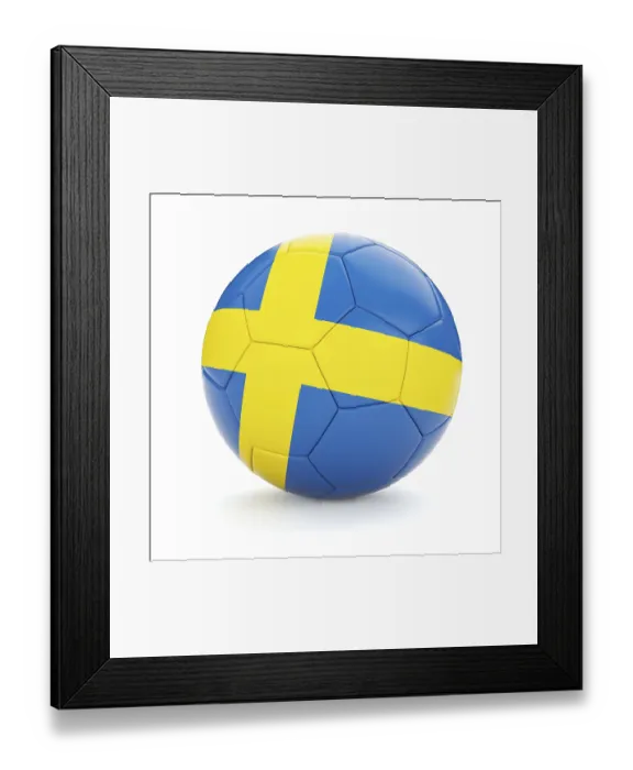 Framed Print : 3d rendering of Sweden soccer football ball with Swedish flag isolated on white background