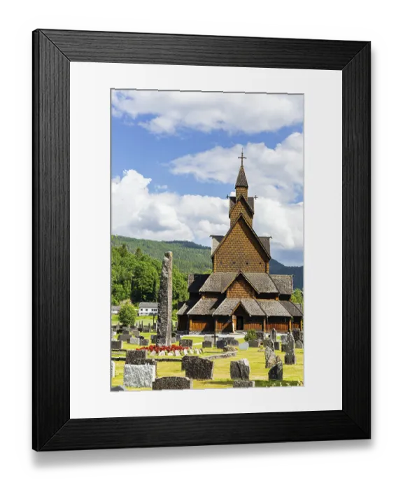 Framed Print : Travel to Norway in summer. The Stave Church is crowned with crosses Framed Print : Travel to Norway in summer. The Stave Church is crowned with crosses