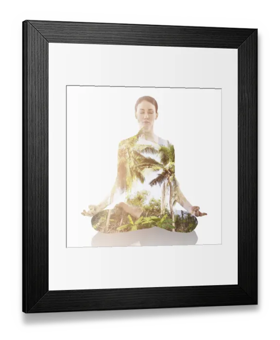Framed Print : Double exposure of young woman practicing yogaand nature