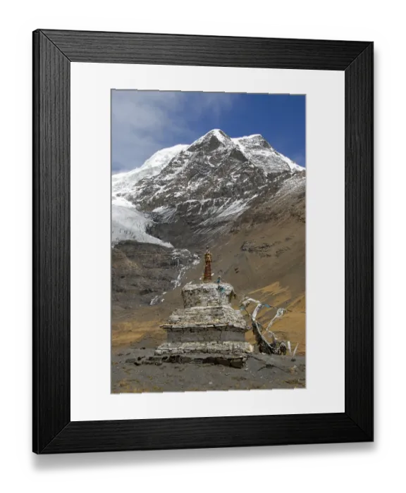 Framed Print : Old Stupa in front of ice-capped mountain Mt Framed Print : Old Stupa in front of ice-capped mountain Mt