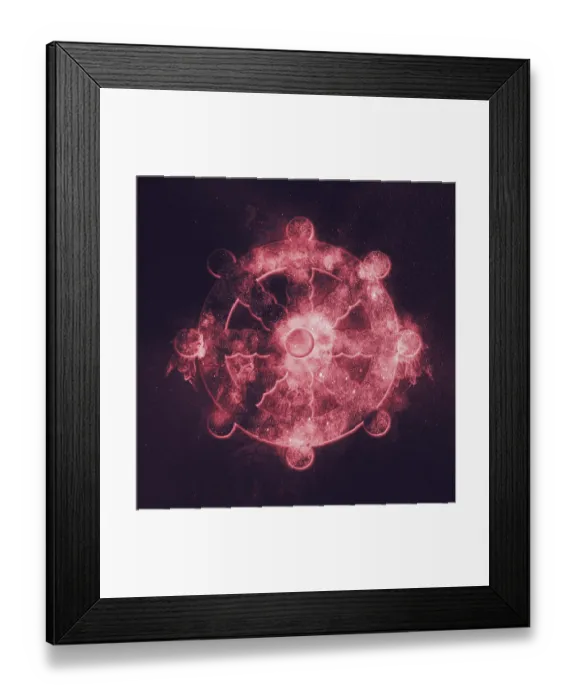 Framed Print : Dharma Wheel symbol Buddhism. Abstract night sky background Framed Print : Dharma Wheel symbol Buddhism. Abstract night sky background