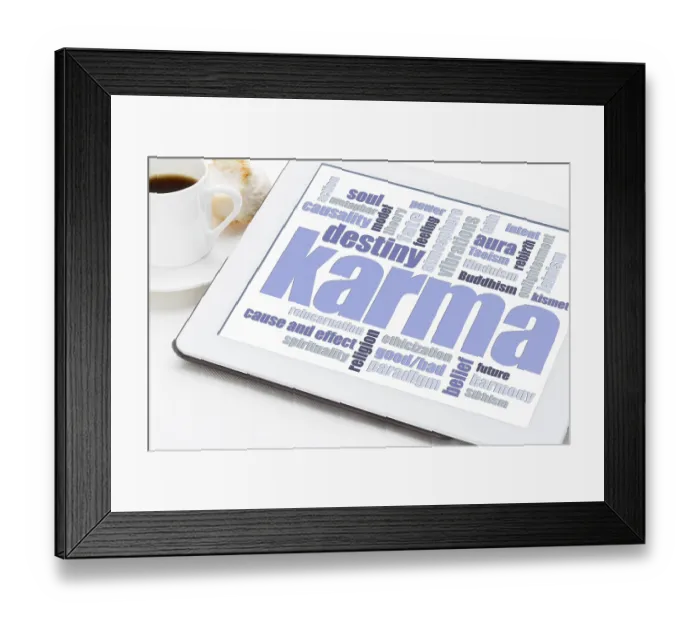 Framed Print : Karma word cloud on a digital tablet with a cup of coffee - spiritual concept Framed Print : Karma word cloud on a digital tablet with a cup of coffee - spiritual concept