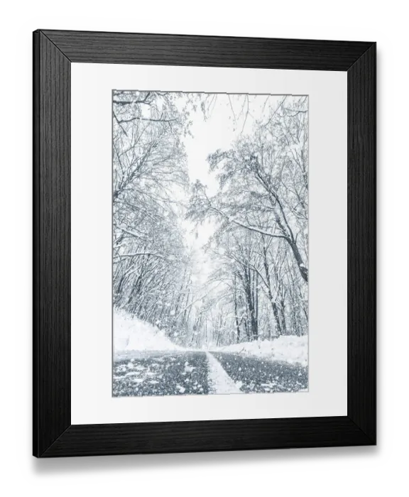 Framed Print : Winter forest snow road. Forest road winter snow view