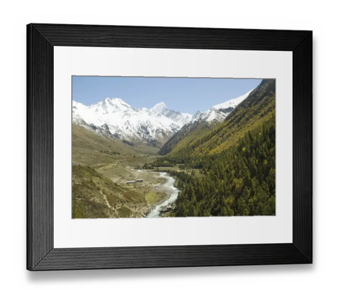 Framed Print : Kinner Kailash snow covered mountain range at Chitkul