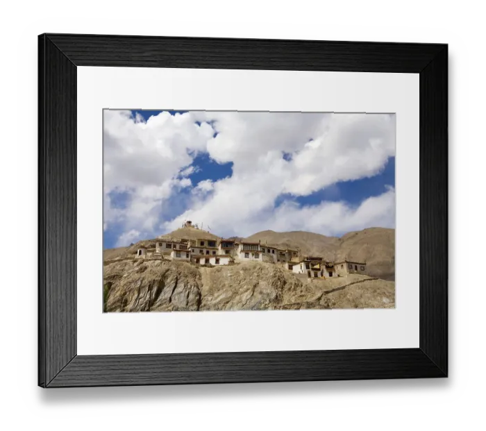 Framed Print : Meditation cells of Lamayuru Buddhist Monastery rising above mass of eroded cliffs on Leh Kargil road