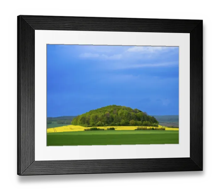 Framed Print : Hill with trees behind a rape field near Adelebsen Framed Print : Hill with trees behind a rape field near Adelebsen