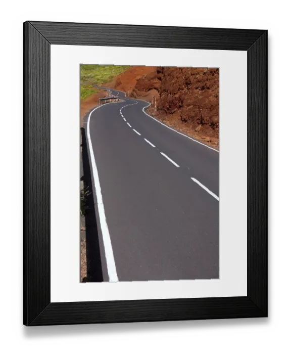 Framed Print : Canary Islands winding road curves in red mountain
