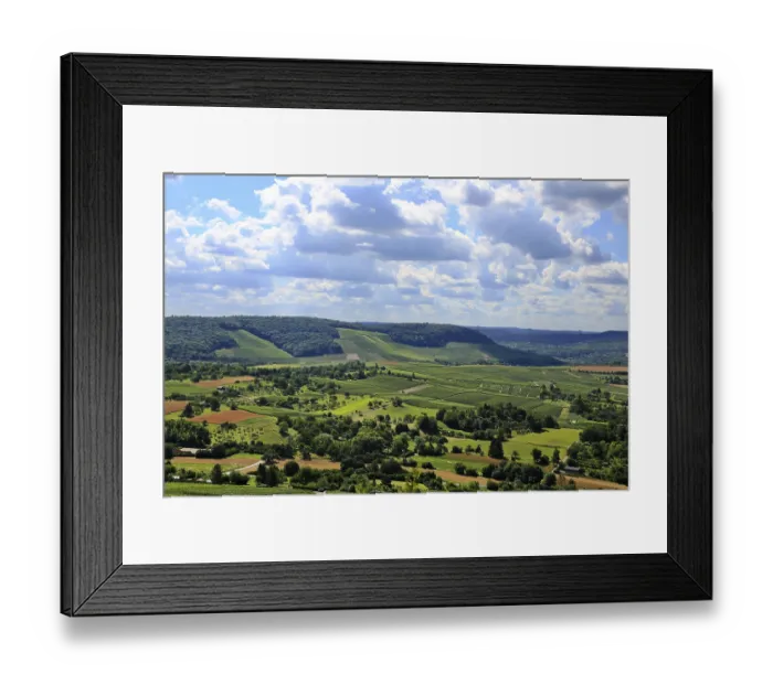 Framed Print : The Scheuerberg with its striking summit cross offers an outstanding view of Neckarsulm and the surrounding area