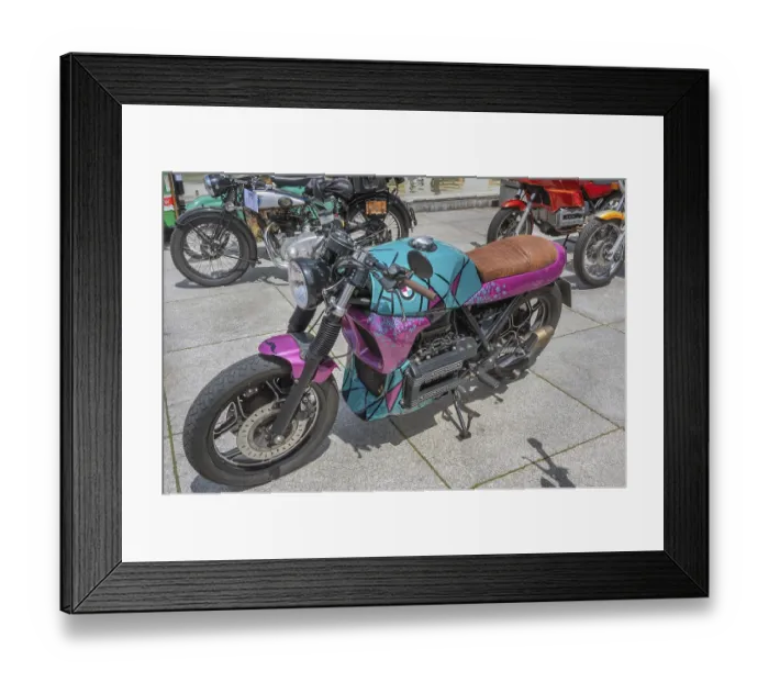 Framed Print : Vintage car meeting, motorbike BMW K 100 with four-cylinder in-line engine 90 hp