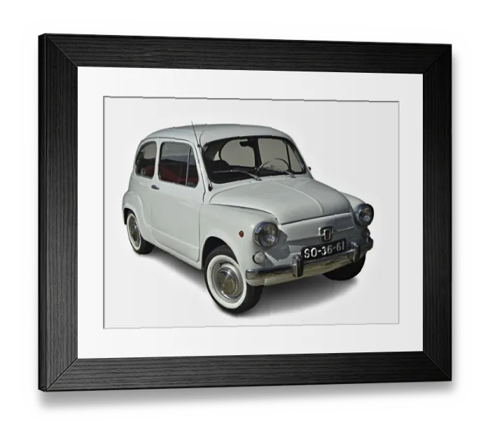 Framed Print : Classic white Fiat 600 parked on a white background Framed Print : Classic white Fiat 600 parked on a white background