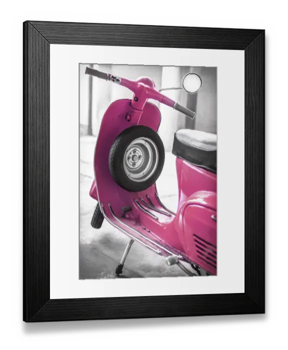 Framed Print : Vintage scooter parked in the garage