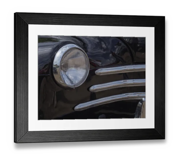 Framed Print : Detailed view of a black vintage car