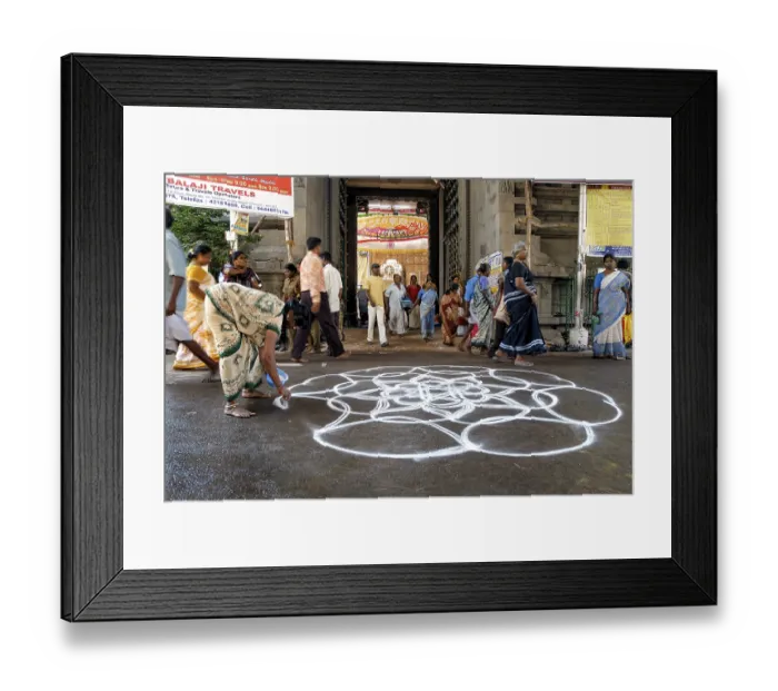 Framed Print : Kolam in front of Kapaleeswarar temple during festival in Mylapore