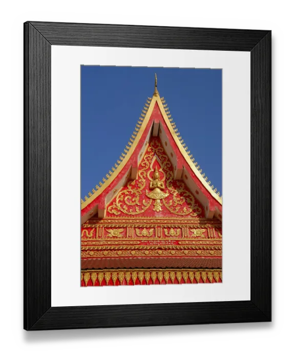 Framed Print : Red and golden decorated gable of a Buddhist temple Wat That Luang Vientiane Laos Framed Print : Red and golden decorated gable of a Buddhist temple Wat That Luang Vientiane Laos