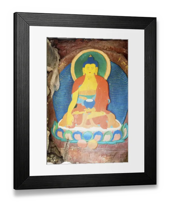 Framed Print : Gautam Buddha colourful painting on stone in Norbulinka monastery