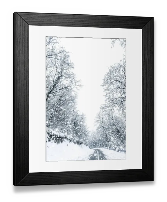 Framed Print : Winter forest snow road. Forest road winter snow view