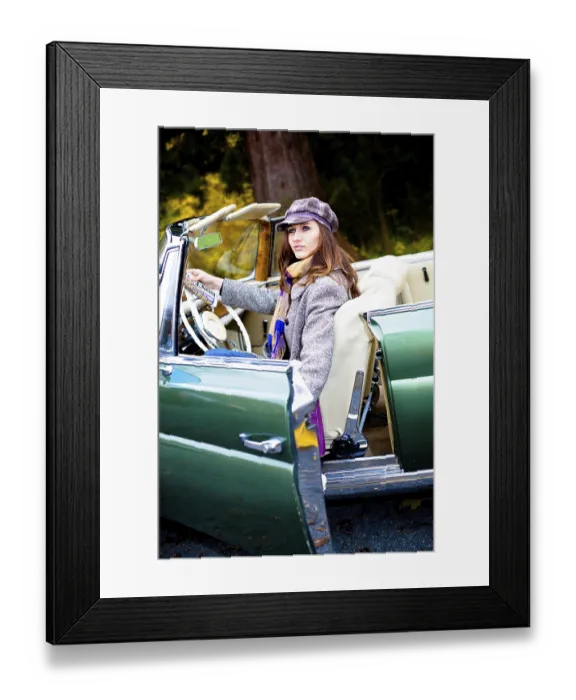 Framed Print : Girl in front of Post-War classic car