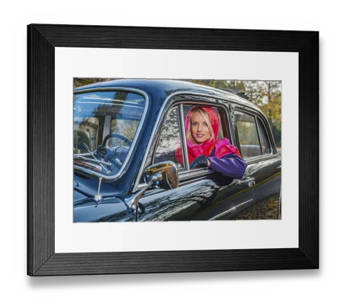 Framed Print : A girl with post-war classic car Framed Print : A girl with post-war classic car