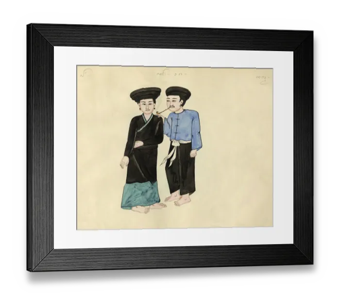 Framed Print : A hand-drawn, hand-coloured watercolour from the late 19th century by an unknown Burmese artist