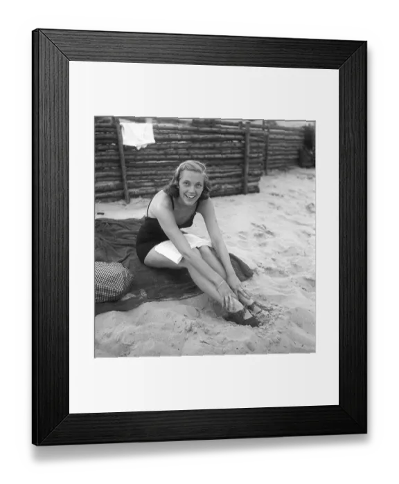 Framed Print : 1950s on the beach of Tyloesand Sweden