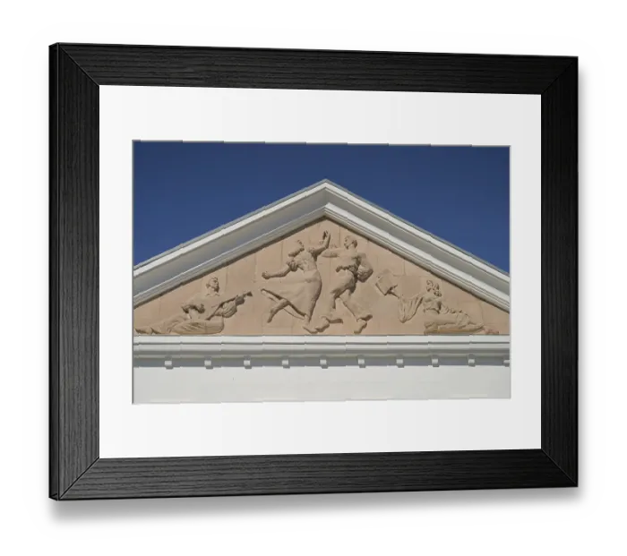 Framed Print : Gable, sandstone, relief, former cultural centre from GDR times Framed Print : Gable, sandstone, relief, former cultural centre from GDR times