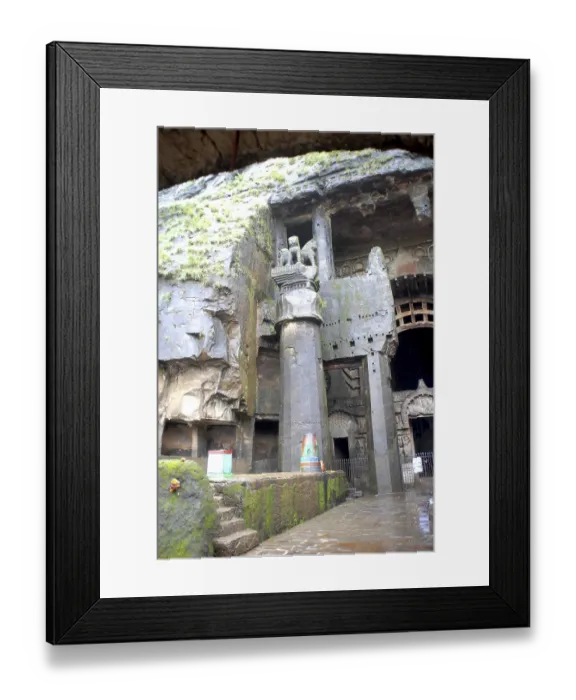 Framed Print : Buddhist Karla caves finest examples of ancient rock cut caves built in 3rd 2nd century BC by Buddhist monk