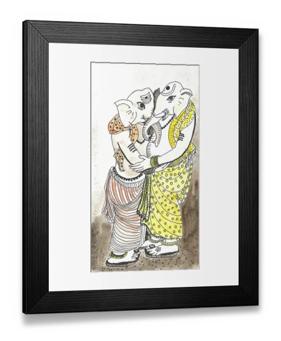 Framed Print : Painting of Two lord Ganesha are Hugging by Arun K Mishra Framed Print : Painting of Two lord Ganesha are Hugging by Arun K Mishra
