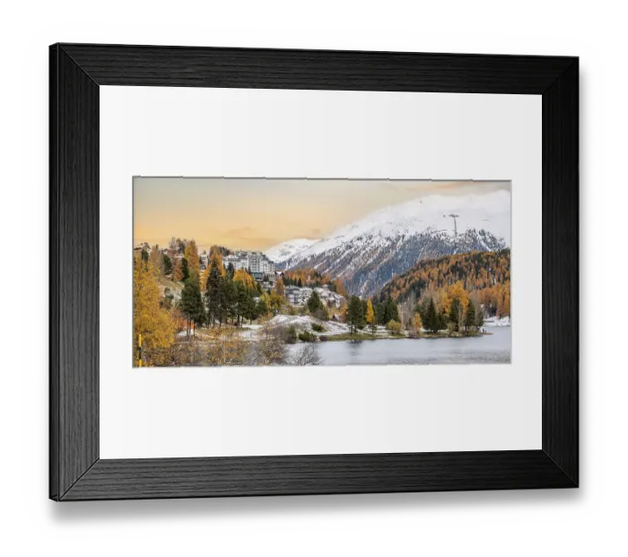 Framed Print : St. Moritz and lake in autumn, surrounded by snowcapped mountains Framed Print : St. Moritz and lake in autumn, surrounded by snowcapped mountains