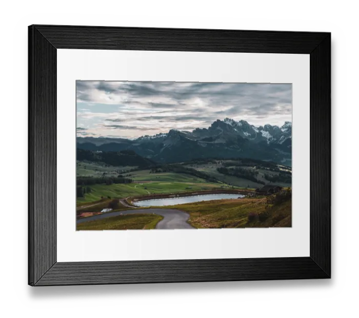 Framed Print : Drinking water reservoir on mountain background on the Seiser Alm in the Dolomites in South Tyrol