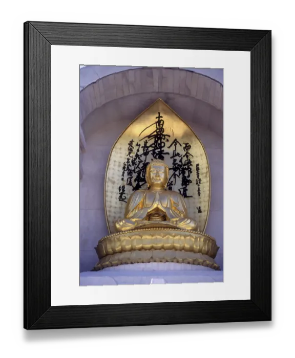 Framed Print : Gilded statue of Buddha on Vishwa Shanti Stupa Framed Print : Gilded statue of Buddha on Vishwa Shanti Stupa