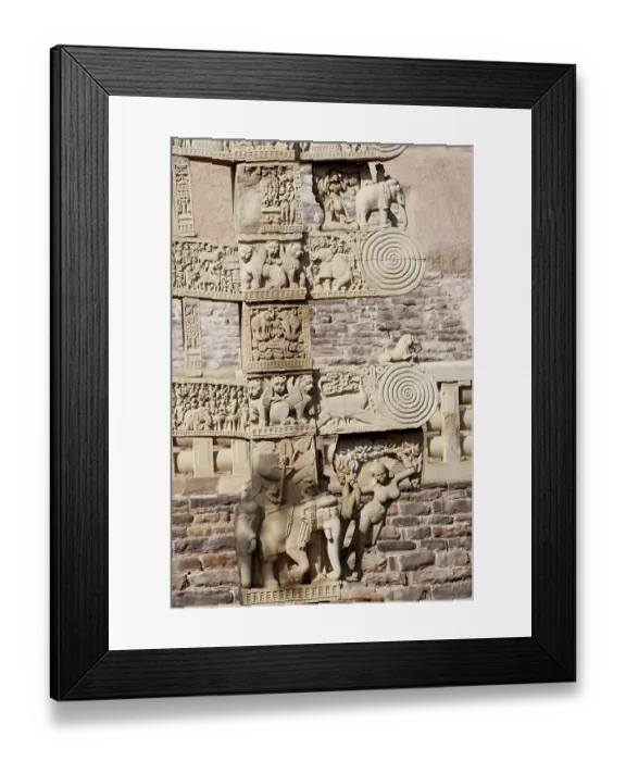 Framed Print : East gateway or torna of maha stupa no 1 with depiction of stories engrave decorations erected at Sanchi