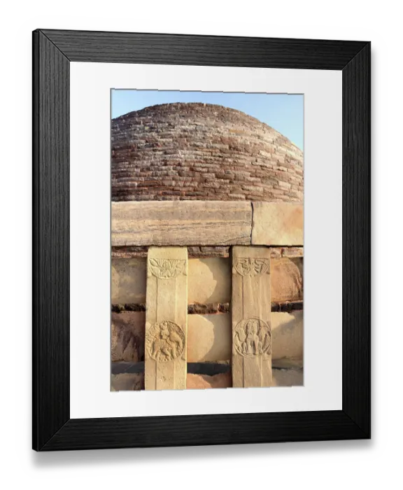 Framed Print : Close view of stupa 2 carved medallions decorate surrounding walls
