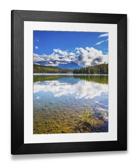 Framed Print : Clear water Pyramid Lake reflects the clouds and pine forests on shore Framed Print : Clear water Pyramid Lake reflects the clouds and pine forests on shore