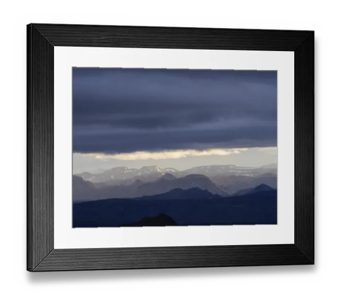 Framed Print : Cloudy mood and evening light, view from Mount Sveinstindur