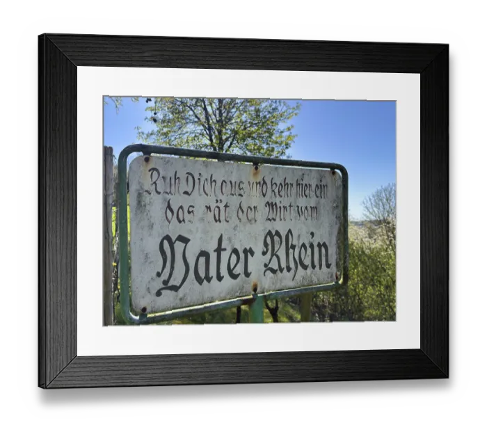 Framed Print : Vintage sign with the inscription Vater Rhein am Drachenfels in Koenigswinter Framed Print : Vintage sign with the inscription Vater Rhein am Drachenfels in Koenigswinter