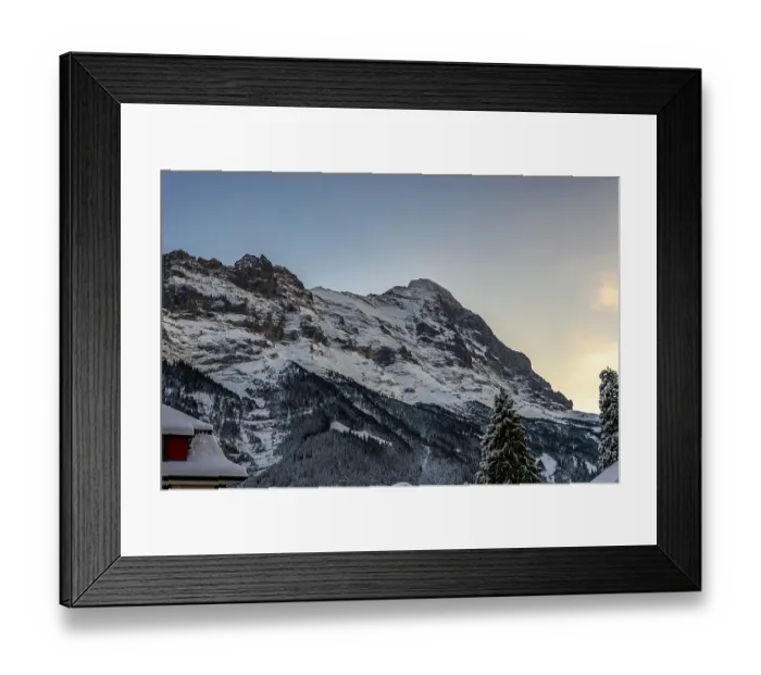 Framed Print : Snowcapped Mountain Peak Eiger at 3970 Meter High in Sunset in Winter in Grindelwald
