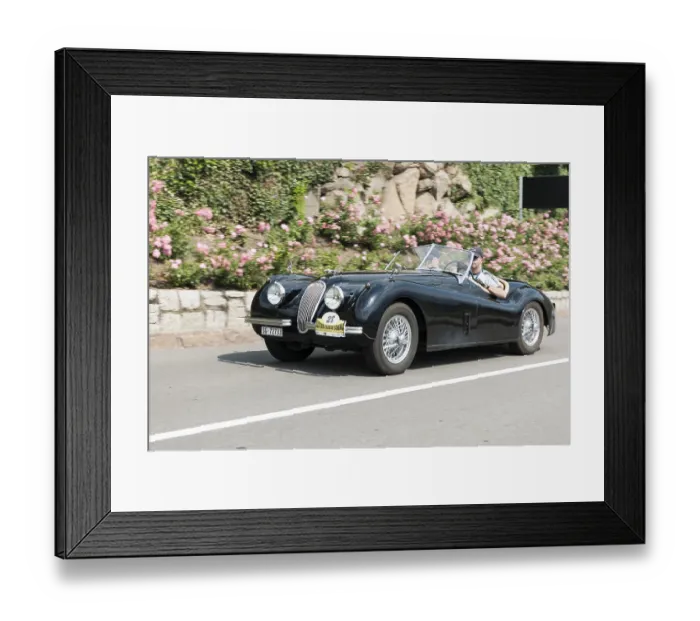 Framed Print : Side view of the Jaguar XK 120 OTS with start number 28