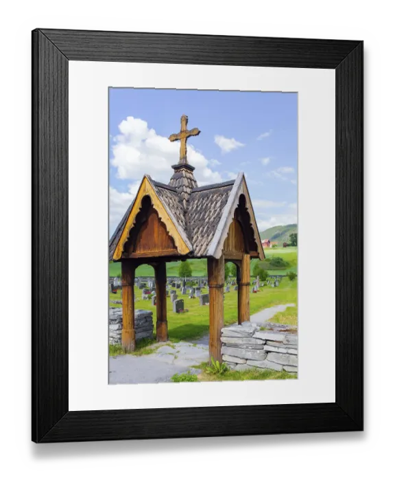 Framed Print : Entrance to the cemetery. Ancient cemetery in the churchyard