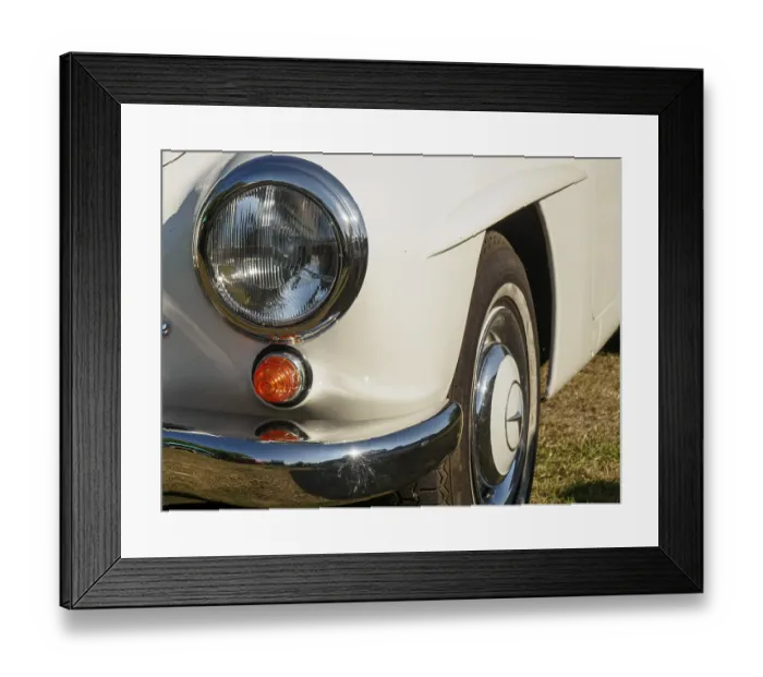 Framed Print : Close-up of a classic car with headlights and shiny chrome details Framed Print : Close-up of a classic car with headlights and shiny chrome details