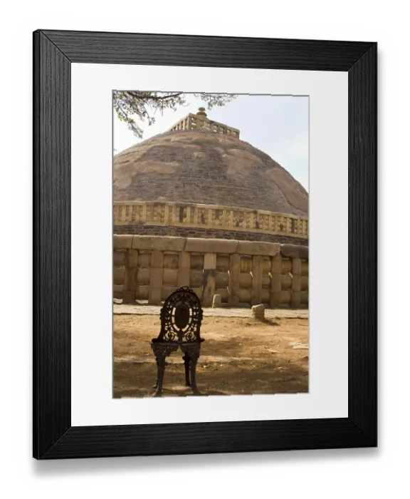 Framed Print : Buddhist monuments and steel chair cast iron chair