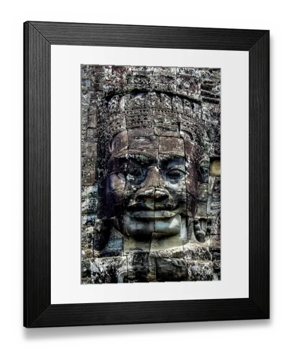 Framed Print : Cambodian gray rock sculpture in angkor wat, bayon