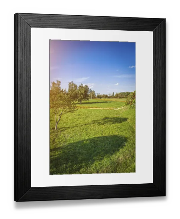 Framed Print : Green Clearing And Cloudy Sky