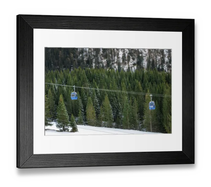 Framed Print : Alpine transportation vehicles on cableway