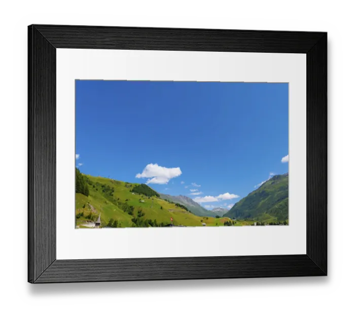 Framed Print : Swiss Alps and Cable Car with Blue Sky in a Sunny Summer Day in Andermatt