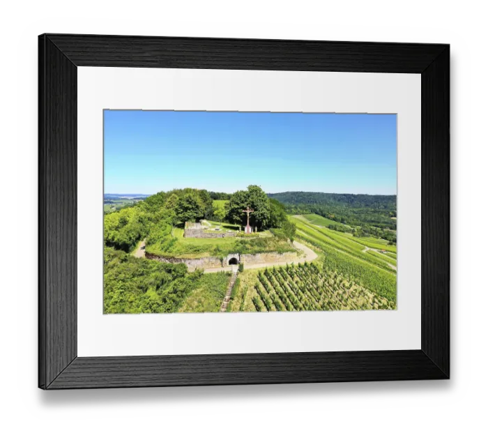 Framed Print : Aerial view of the Scheuerberg near Neckarsulm with its striking summit cross