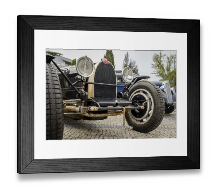Framed Print : Lisbon, Portugal - Oct 15, 2023: Front view of legendary Pur Sang Bugatti Type 35 on cobblestone road