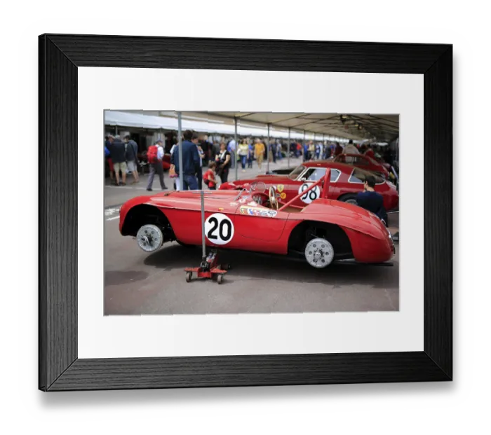 Framed Print : Ferrari 166 MM from 1950, jacked up without wheels