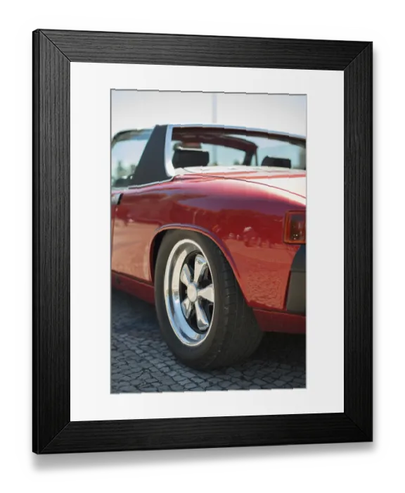 Framed Print : Close-up view of red retro car headlight