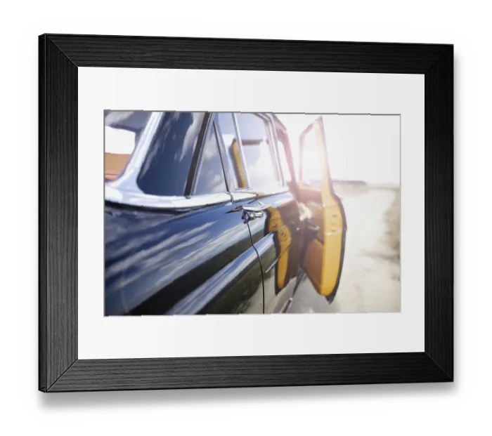 Framed Print : A vintage car with an open door on a sunlit road Framed Print : A vintage car with an open door on a sunlit road