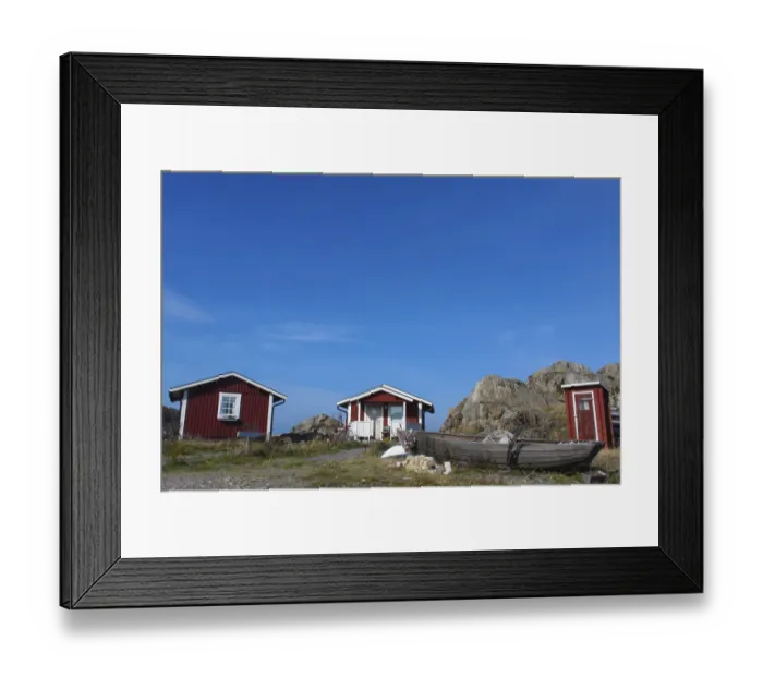 Framed Print : Row of colorful wooden vacation home in the middle of nature in Sweden Framed Print : Row of colorful wooden vacation home in the middle of nature in Sweden